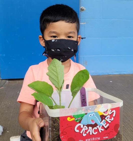 Student with finished planting