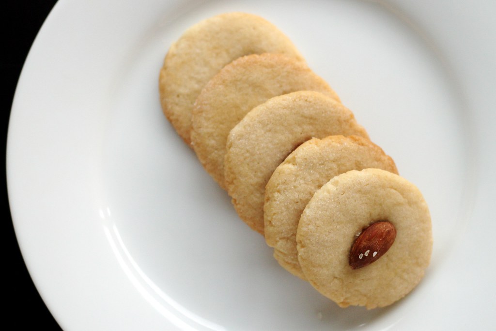 almond cookies garnished with an almond