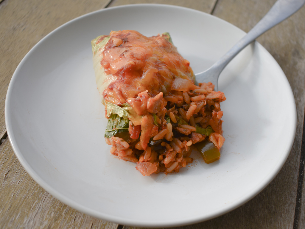 Spanish Rice With Napa Cabbage Rolls