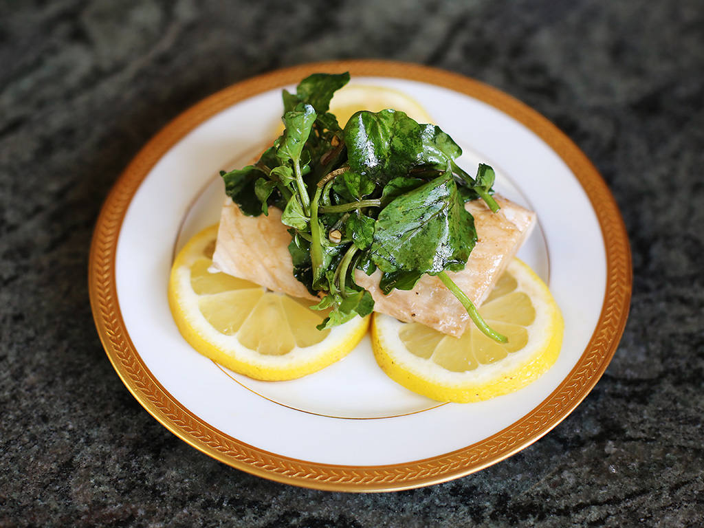 Poached Fish with Curly Cress