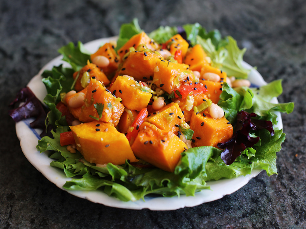 Roasted Kabocha Salad with Balsamic Dressing