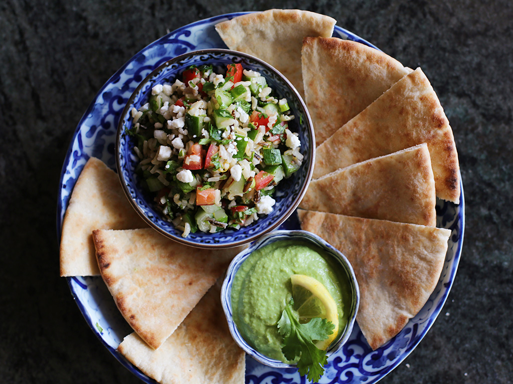 Wild Rice Tabouleh with pita bread