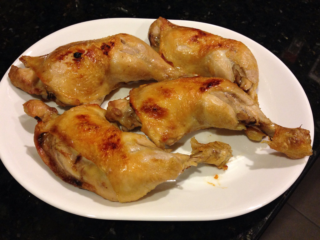chicken thigh with skin, cooked chicken