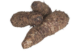 Three yams piled on each other on white background